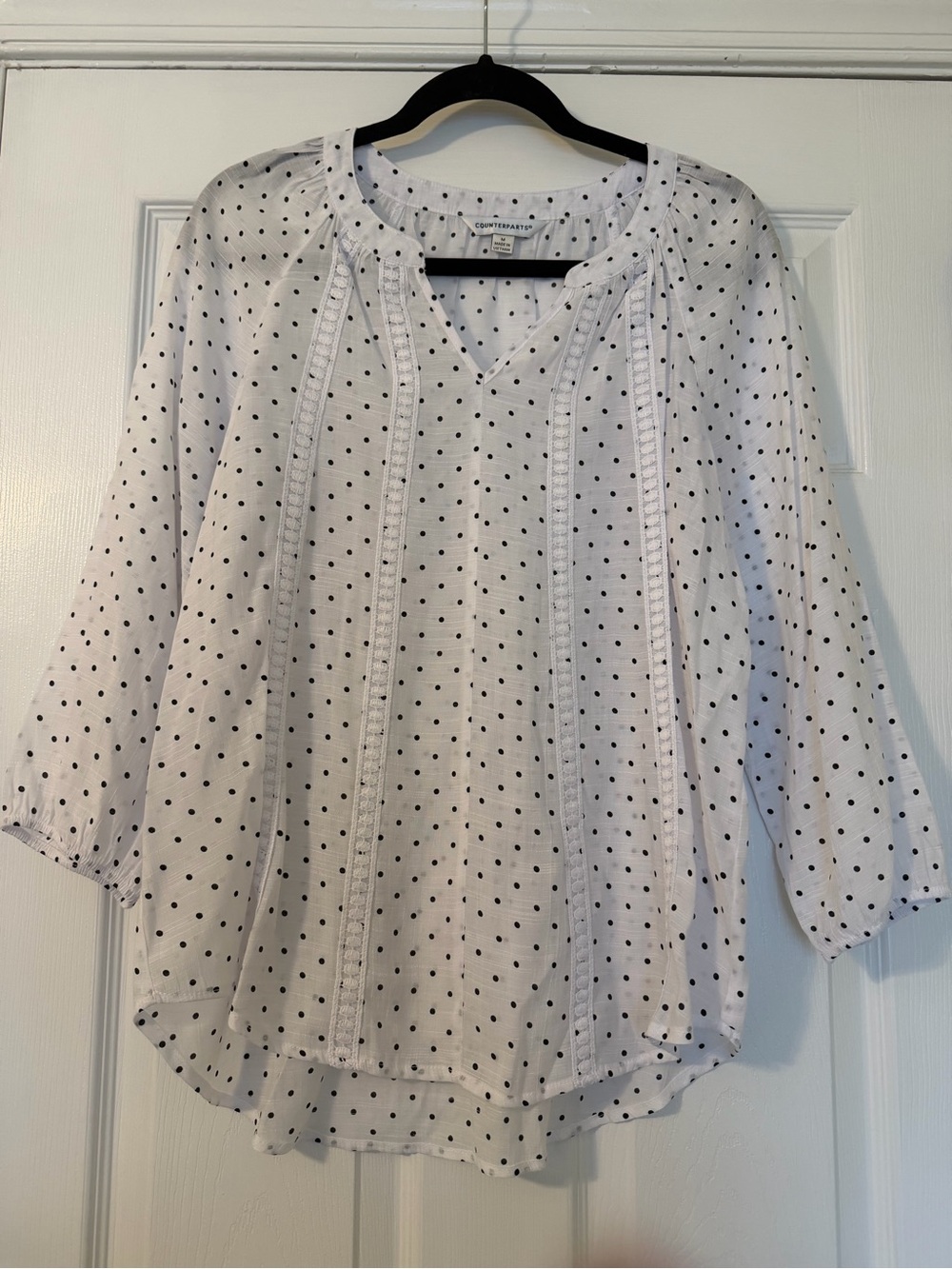 Counterparts White Blouse with Black Polka Dots